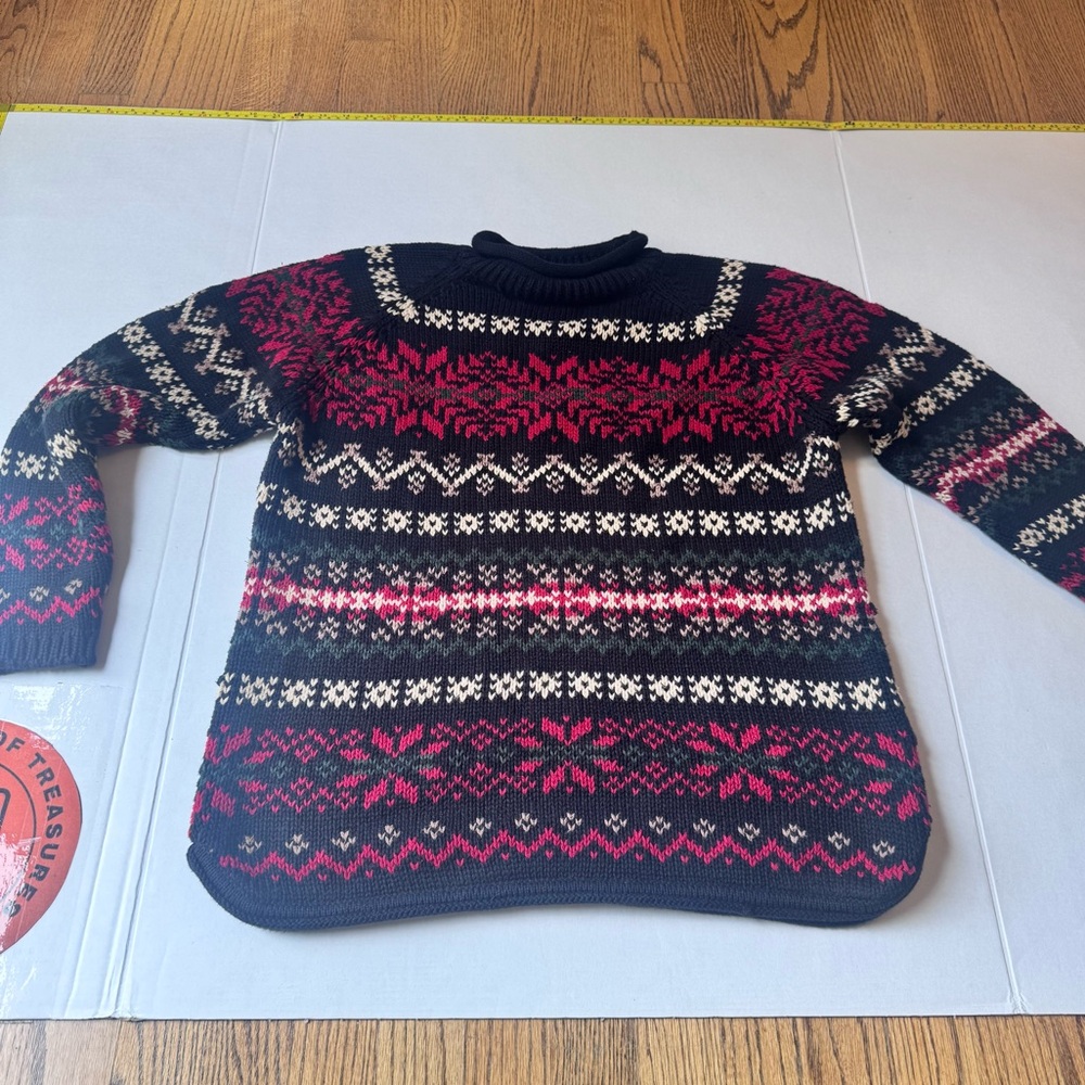 Eddie Bauer women’s‎ M Pullover Sweater Knit Vintage Nordic Red Mock Turtleneck